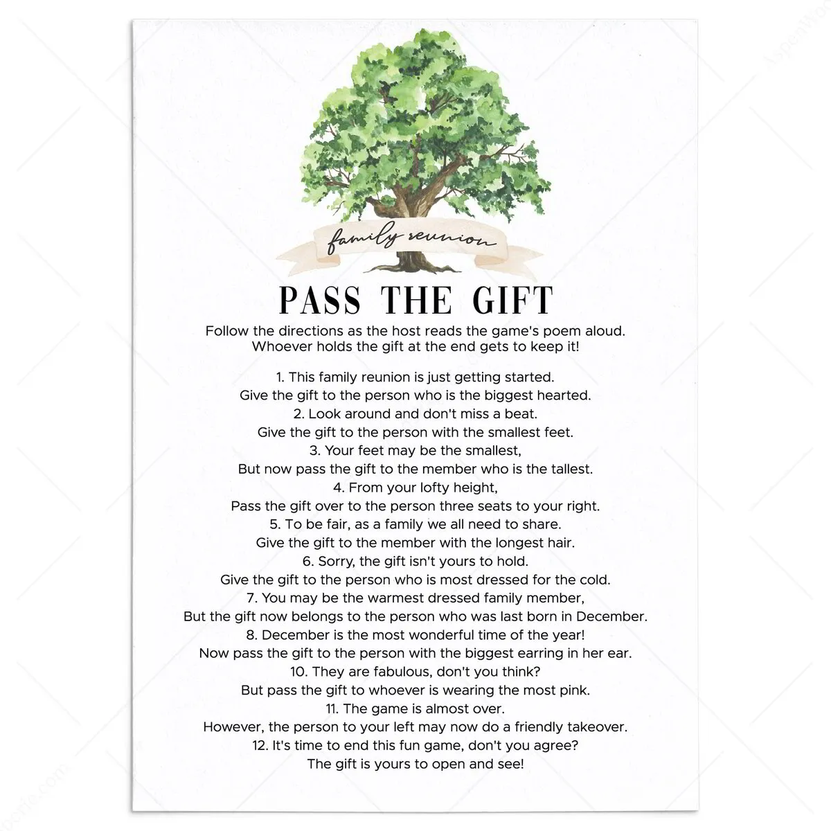 Pass The Gift | Activity for Family Reunion | Printable Game