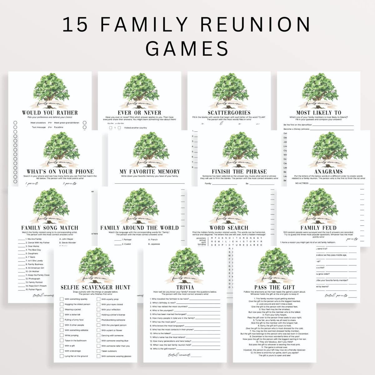 Watercolor Family Reunion Games Bundle | Editable Templates