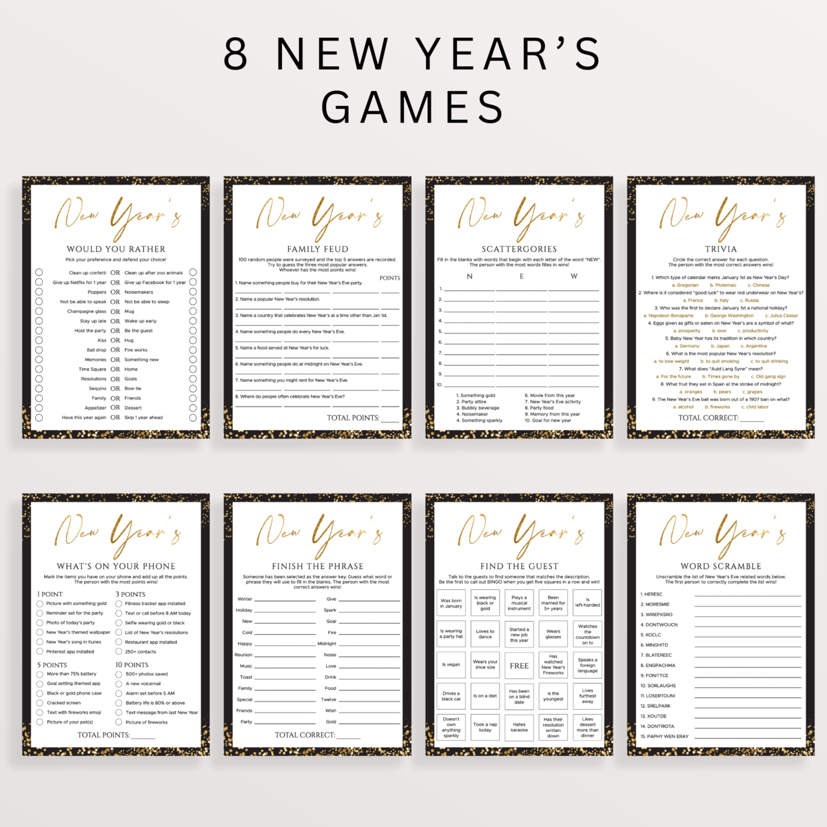 Fun Ideas for New Year Eve Party Games Pack Templates