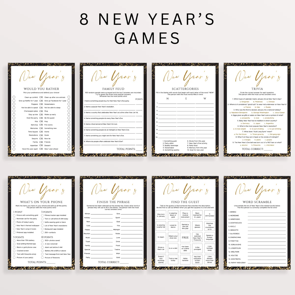 New Year's Eve Would You Rather Questions Printable