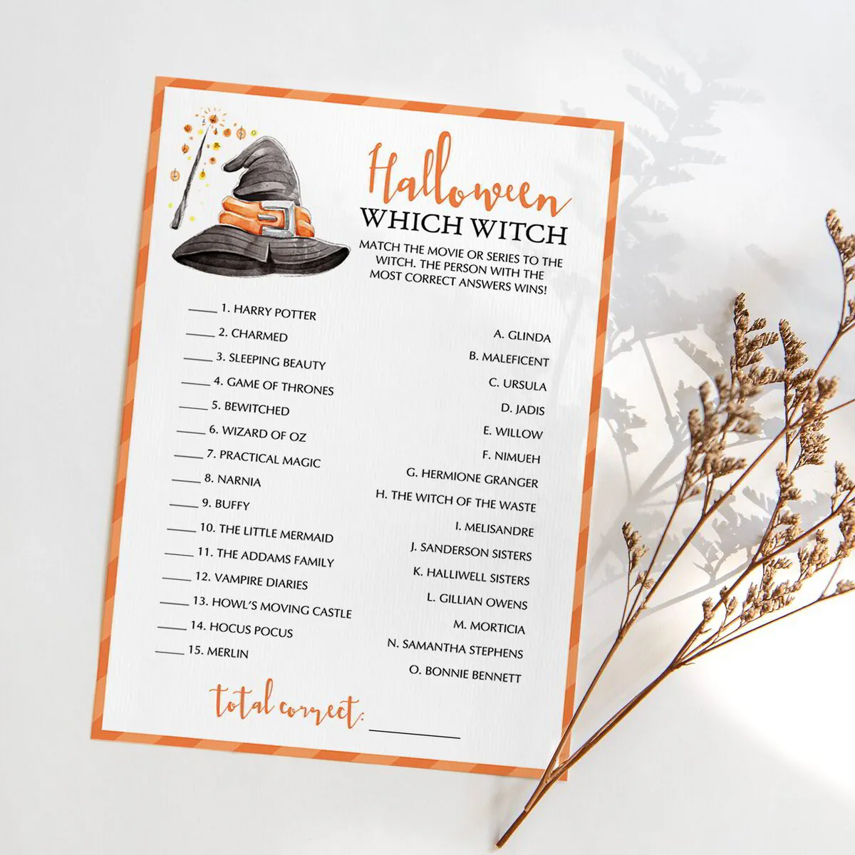 Which Witch Halloween Games Printable | Match Up Game