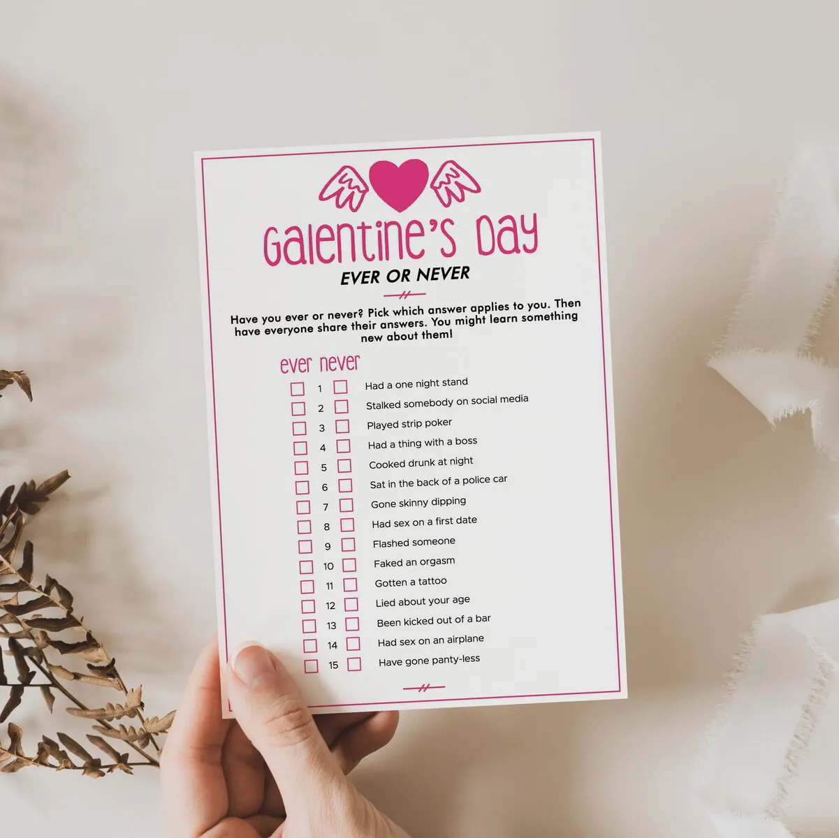 Have You Ever or Never | Galentines Day Game Idea Printable