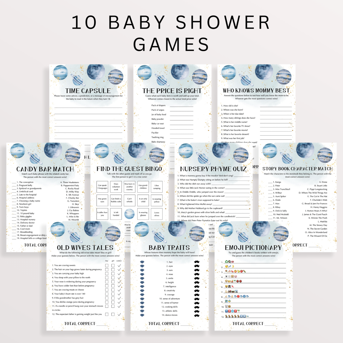 Galaxy Baby Shower Games Packages | Editable Printables