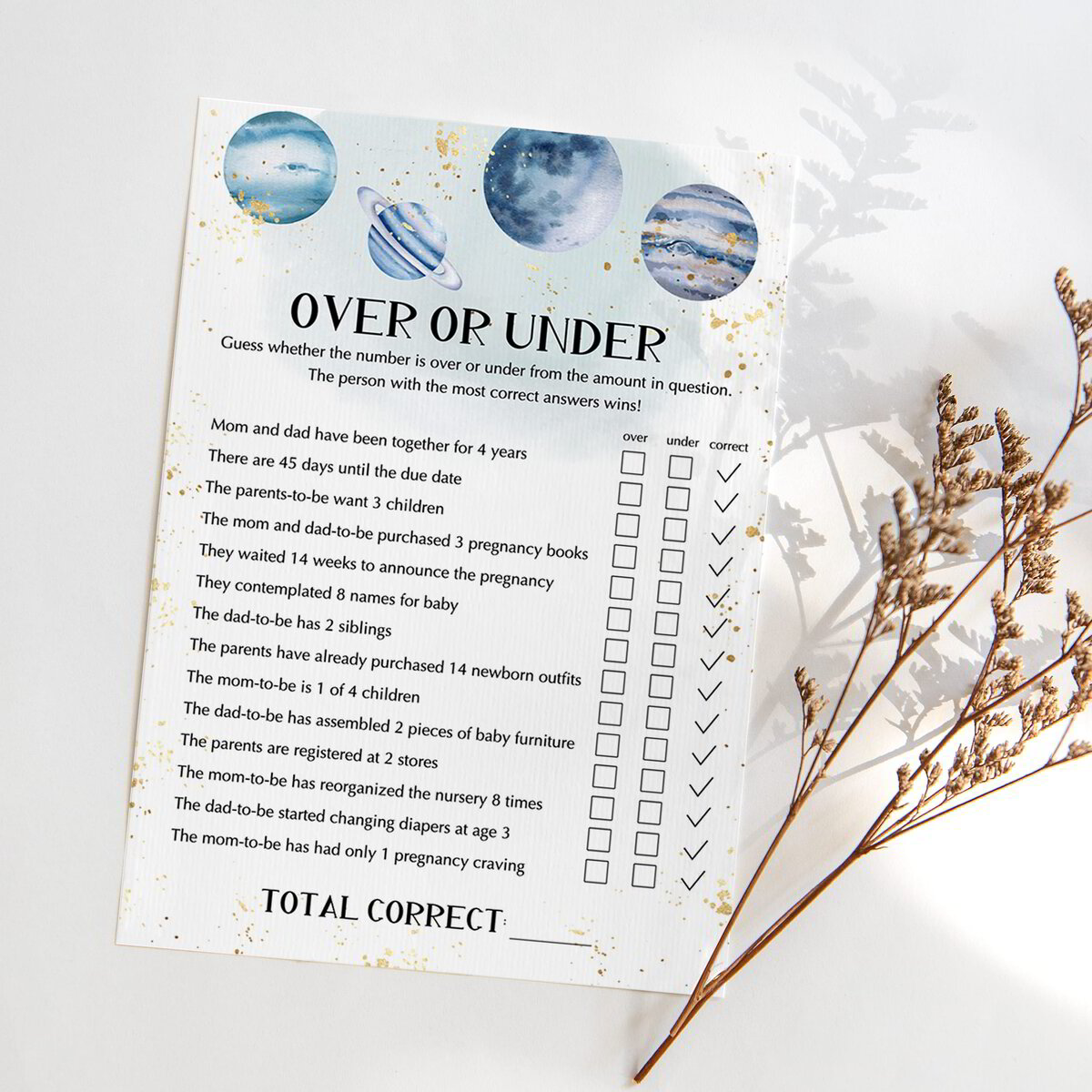 Outerspace Baby Shower Over Under Game | Instant Printable