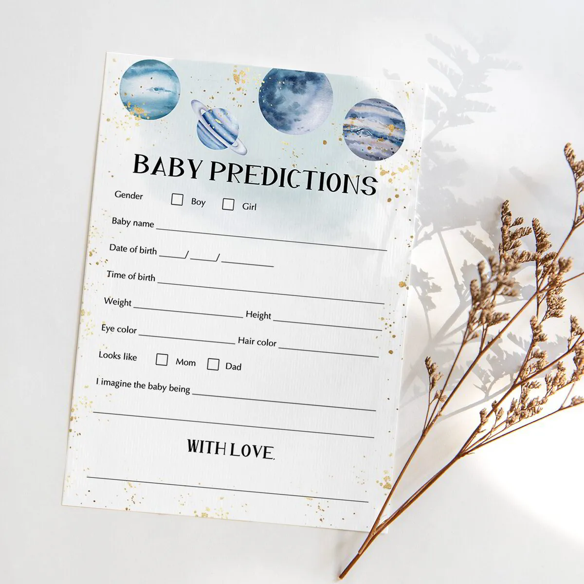 Baby Boy Shower Baby Predictions Cards Blue Planets Theme