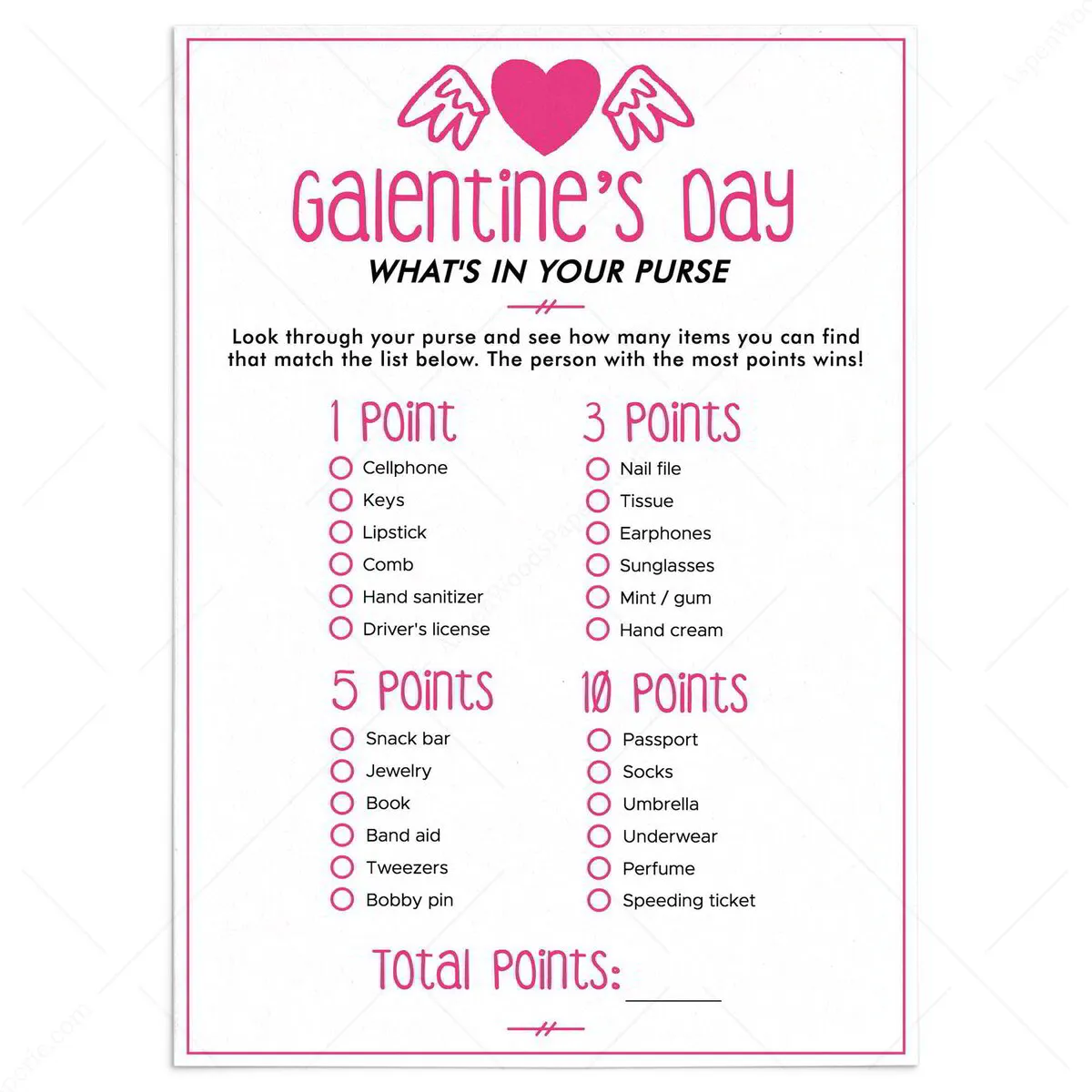 whats-in-your-purse-galentines-party-game-idea-pink-heart for Free Printable Purse Scavenger Hunt Whats In Your Purse Galentines Party Game Idea | Pink Heart for Free Printable Purse Scavenger Hunt
