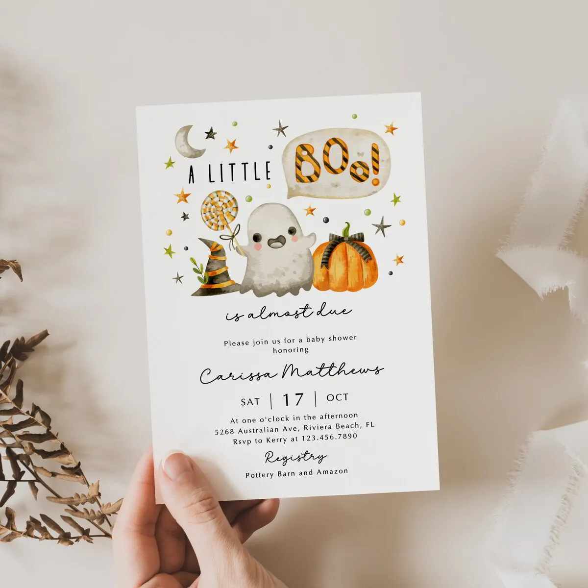 A Little Boo Is Almost Due Baby Shower Invitation Halloween