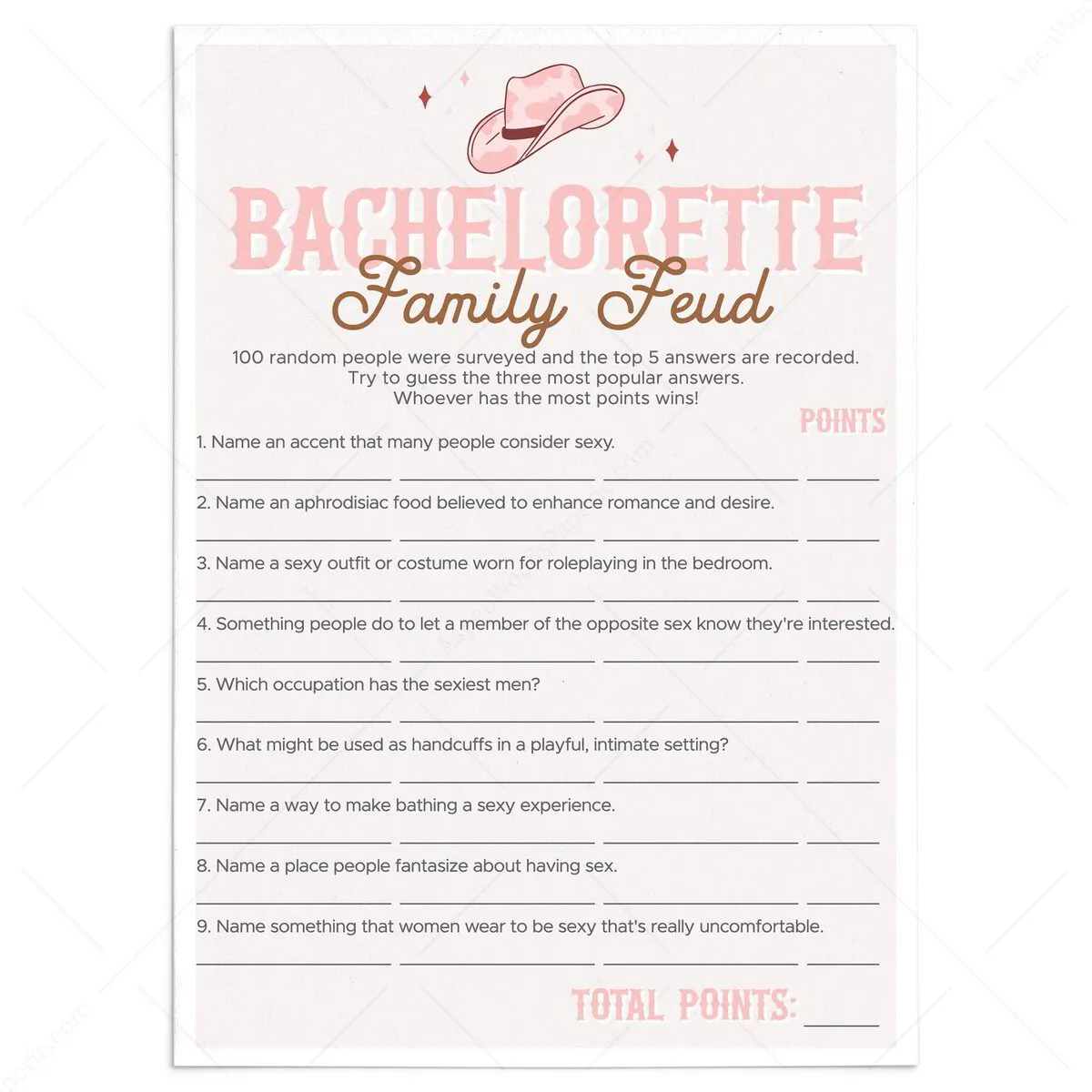 Naughty Family Feud Questions | Cowgirl Hen Party Ideas