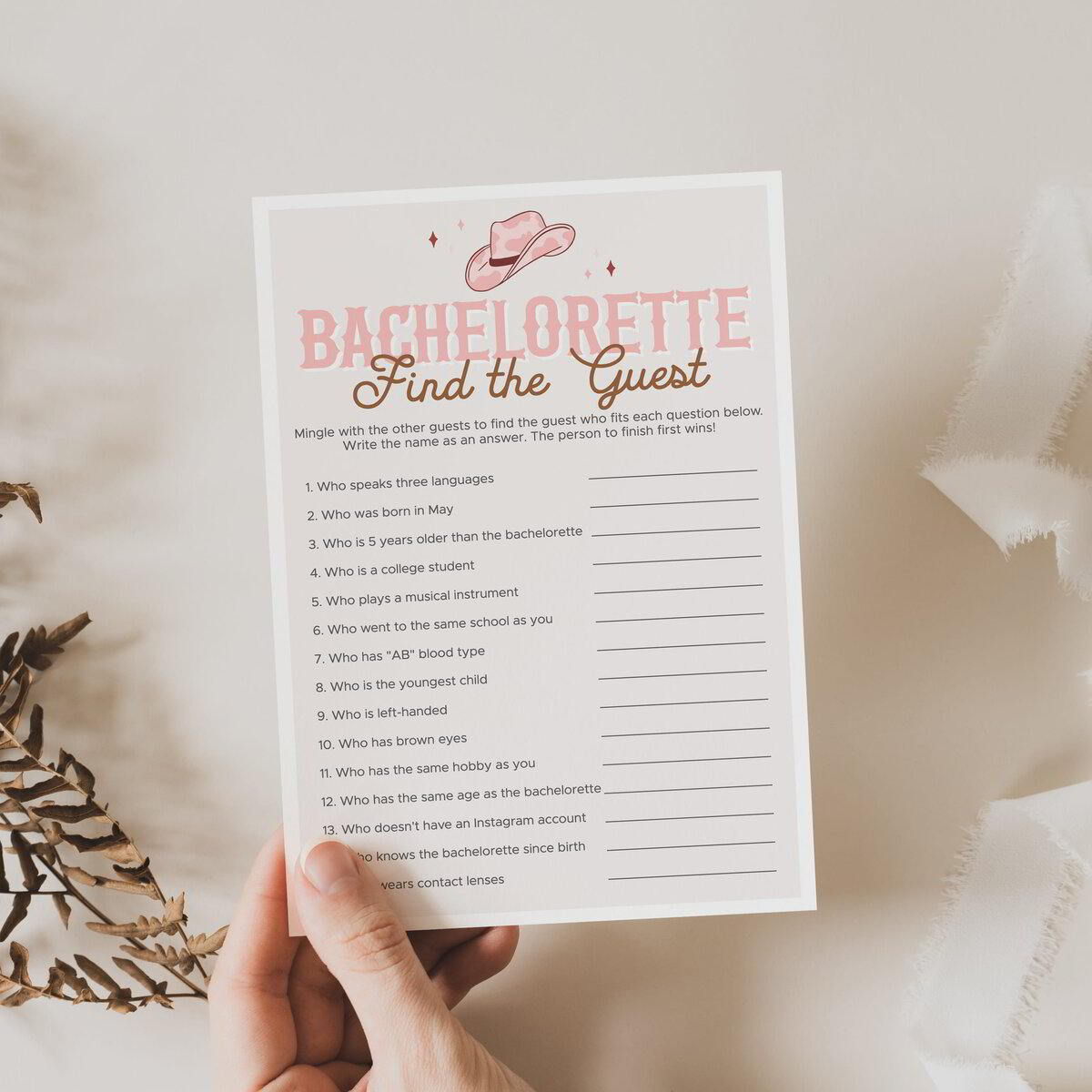 Find the Guest | Pink Cowgirl Bachelorette Theme | Instant Download