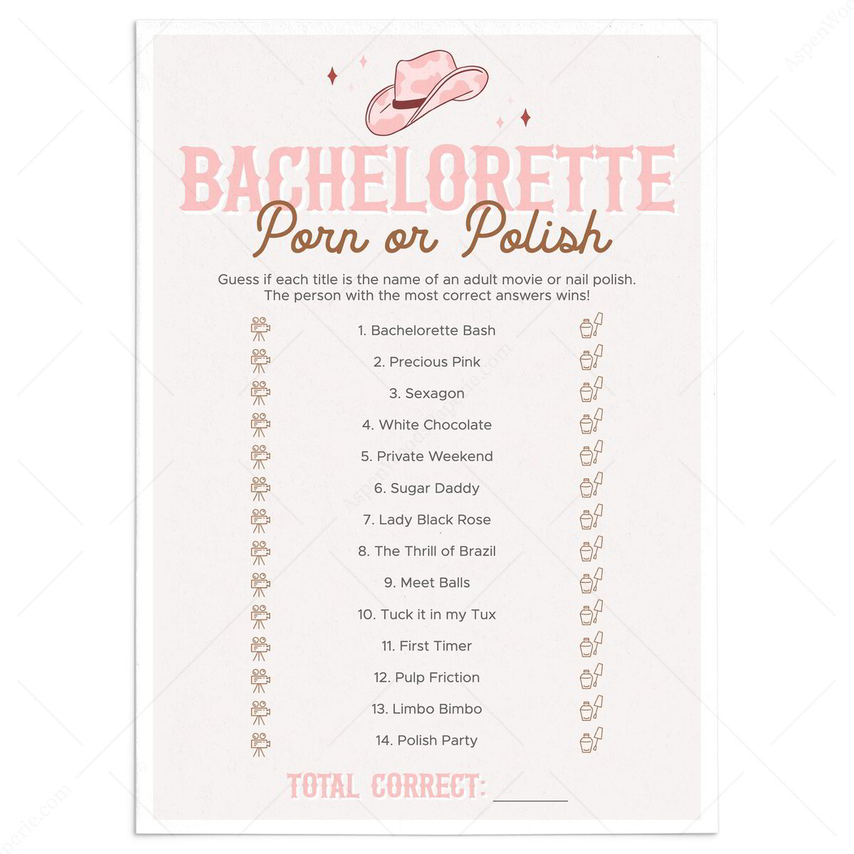 Porn or Polish Game Printable | Lets Go Girls Bachelorette Weekend