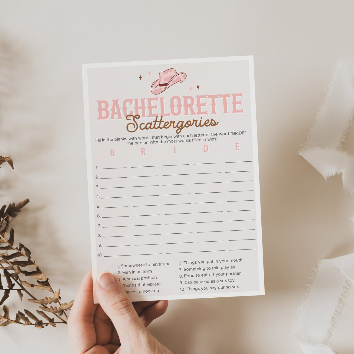Scattergories Game Printable | Wild West Bachelorette Party Theme