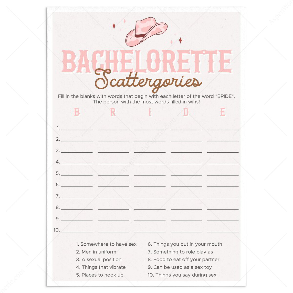 double penetration sex toy Scattergories Game Printable