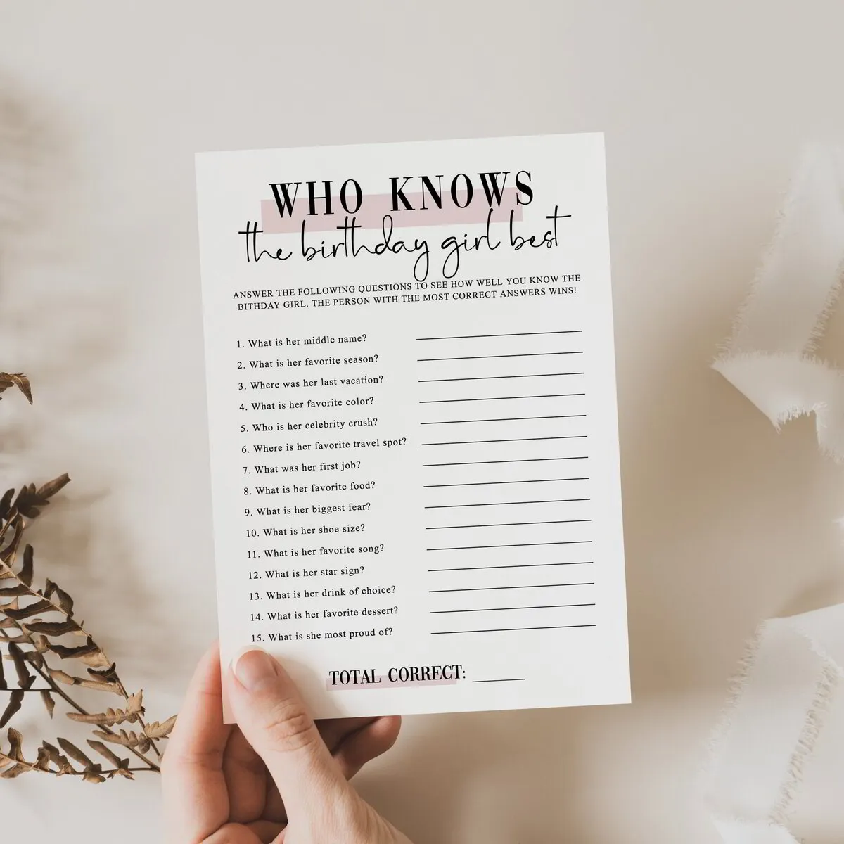 Who Knows The Birthday Girl Best Birthday Game Pink | Printable