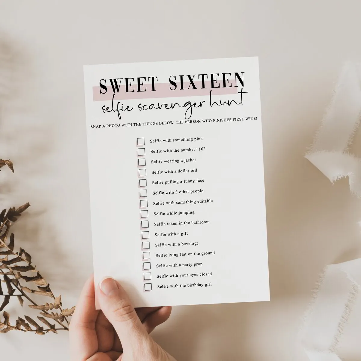 Sweet 16 Party Selfie Scavenger Hunt | Printable Sheets