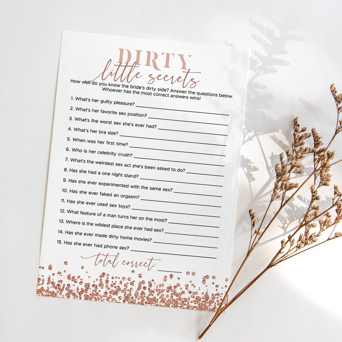 Rose Gold Bachelorette Party Dirty Little Secrets Game | Printable