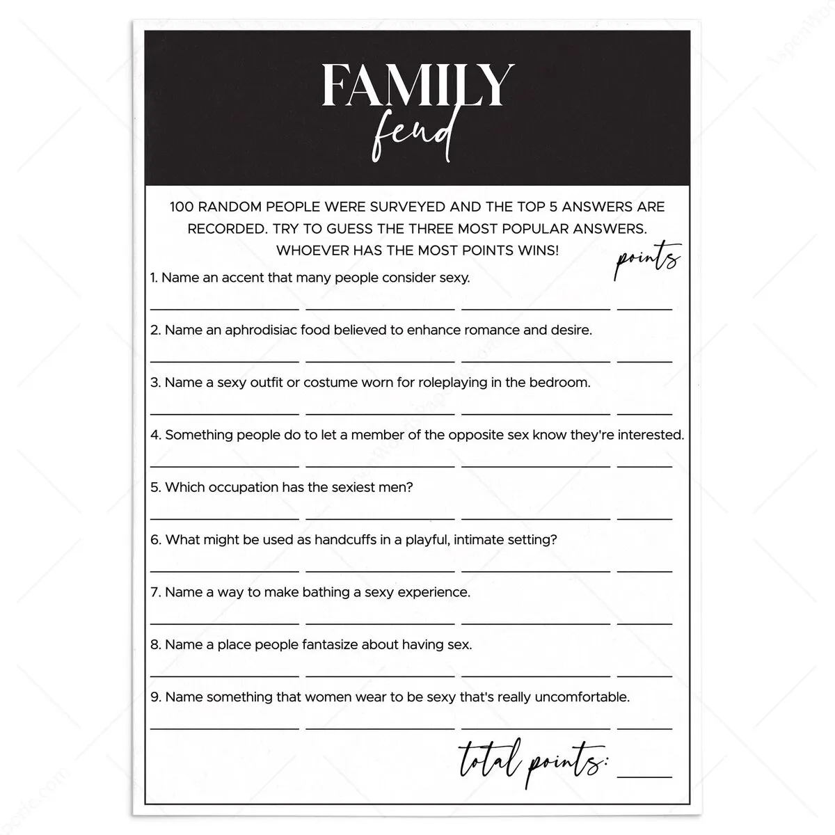 Black and White Theme Hen Party Family Feud Game | Printable