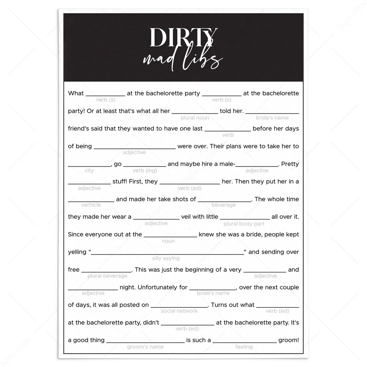 Clean Bachelorette Party Mad Libs Game | Instant Download clean-bachelorette-party-mad-libs-game-instant-download