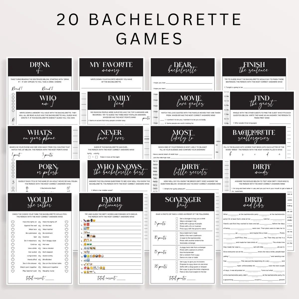 bachelorette party game templates