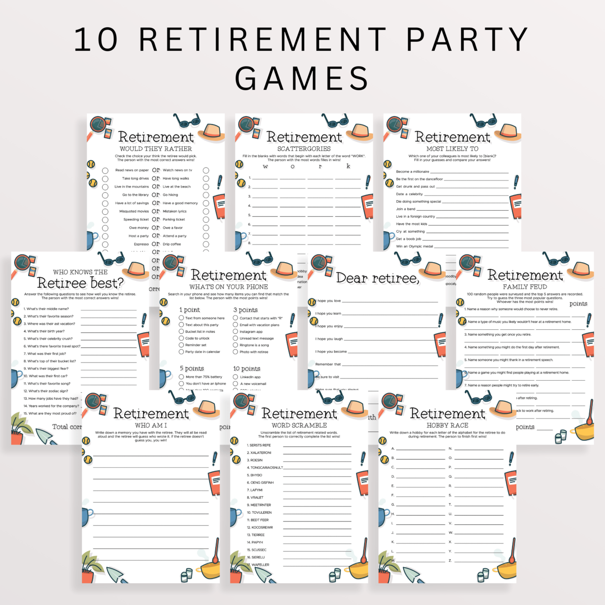 Customizable Retirement Farewell Party Games Bundle | Printable