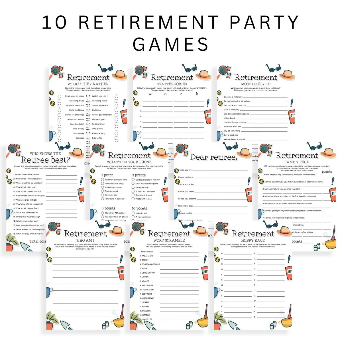 Customizable Retirement Farewell Party Games Bundle | Printable