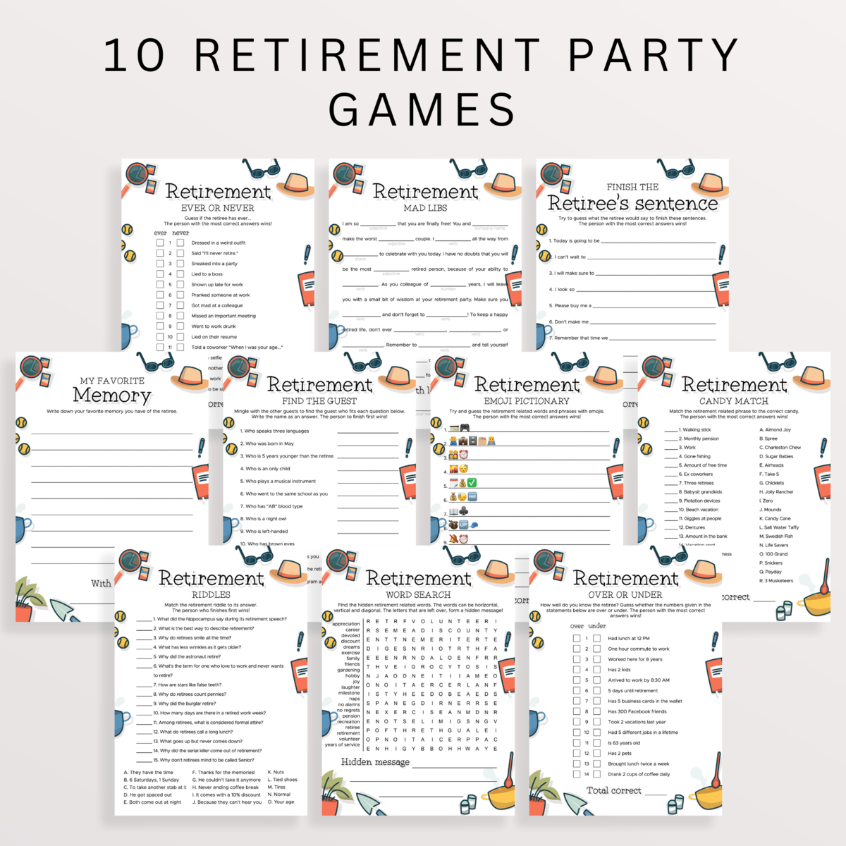 Workplace Retirement Party Games Pack for Colleagues | Editable