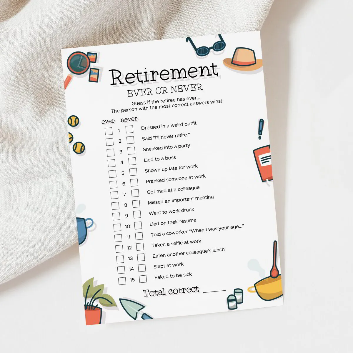 Ever or Never Printable Games to Play at Retirement Party