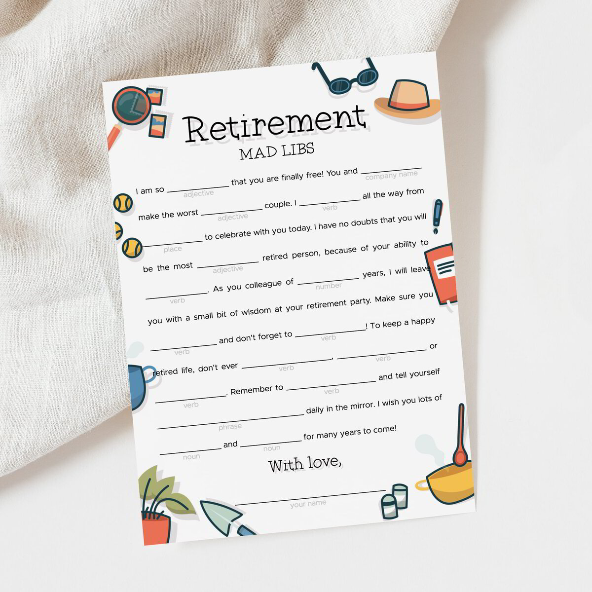 Funny Mad Libs Advice for the Retiree Game | Wishes Card