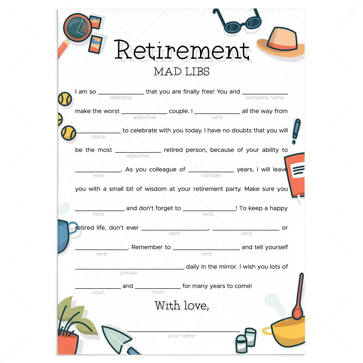 mad libs game 8366109 funny mad libs advice for the retiree game | wishes card