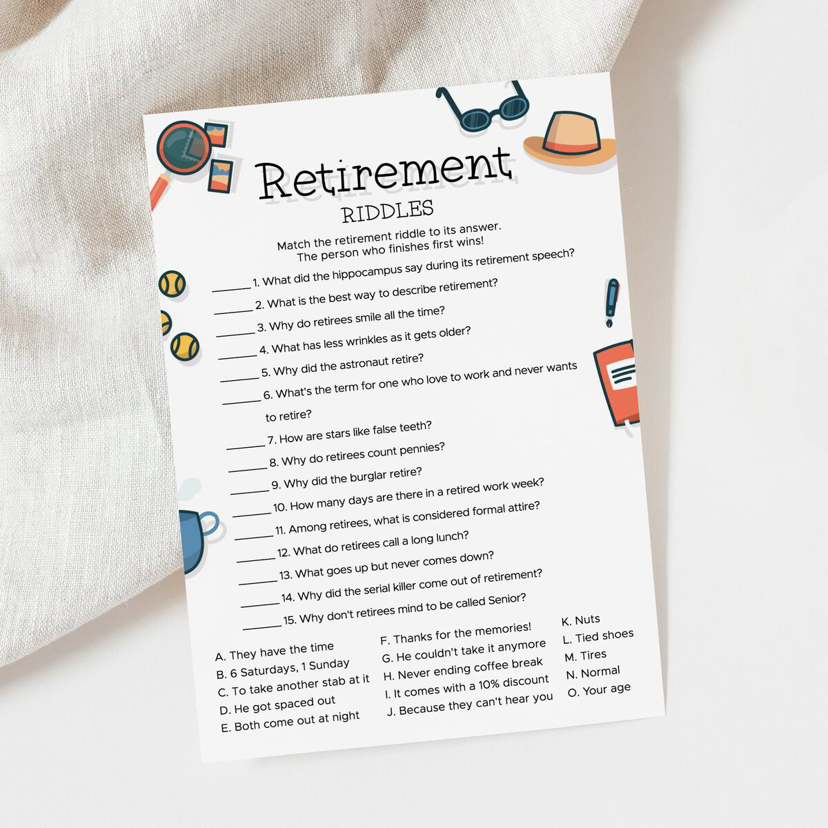 Hilarious Retirement Riddle Me This Game | Instant Download