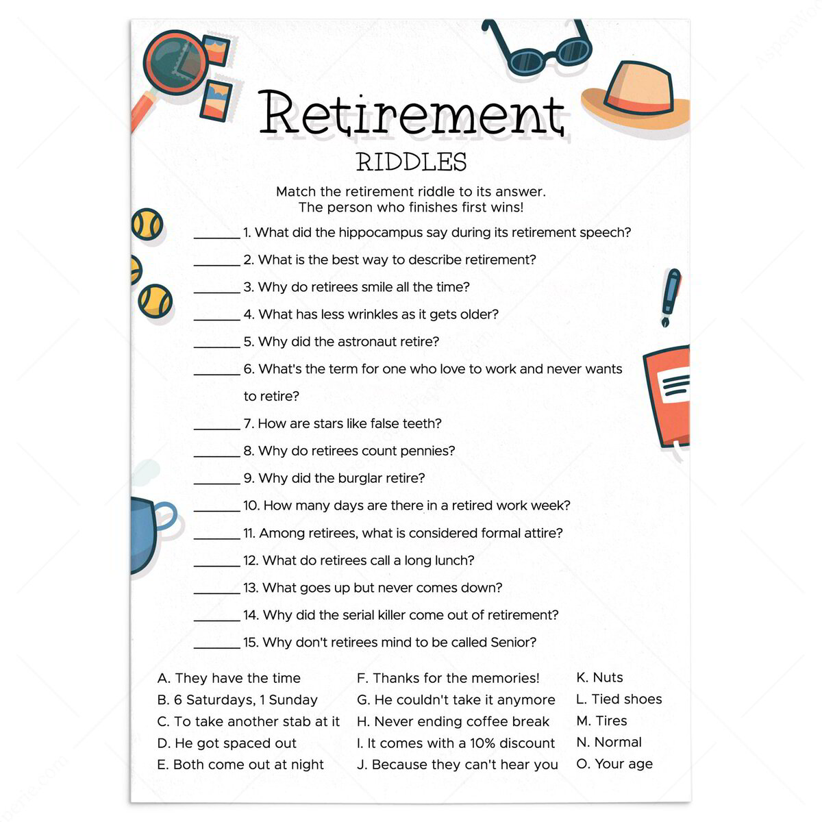 Hilarious Retirement Riddle Me This Game | Instant Download