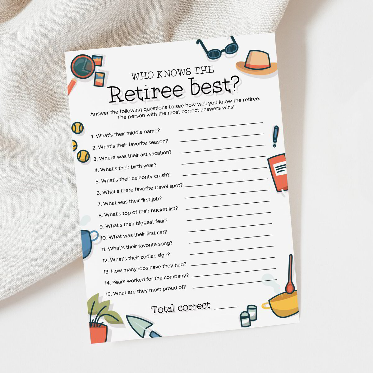 Who Knows the Retiree Best Game for Farewell Party Keepsake | Printable