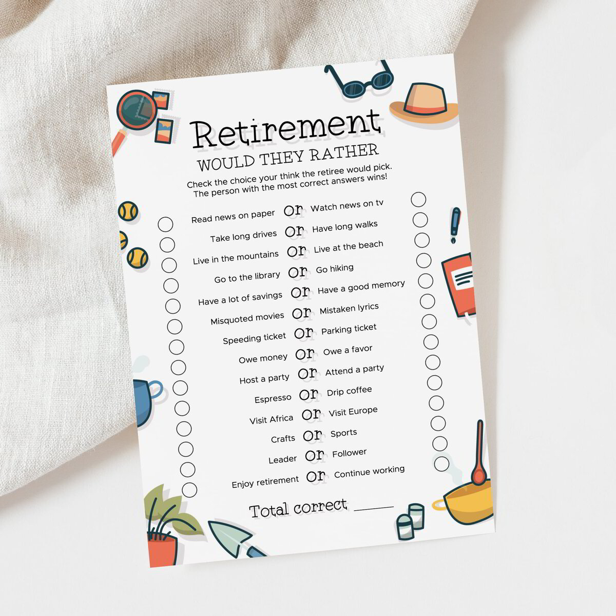 Would the Retiree Rather Printable | Fun Retirement Party Game