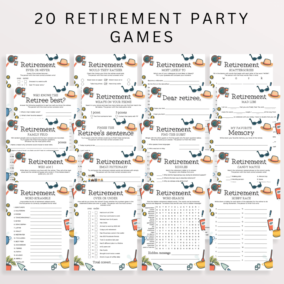 Personalized Retirement Party Games Bundle Templates | Editable