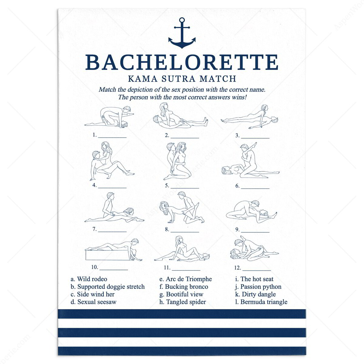 Kama Sutra Match Printable | Lets Get Nauti Bachelorette Game