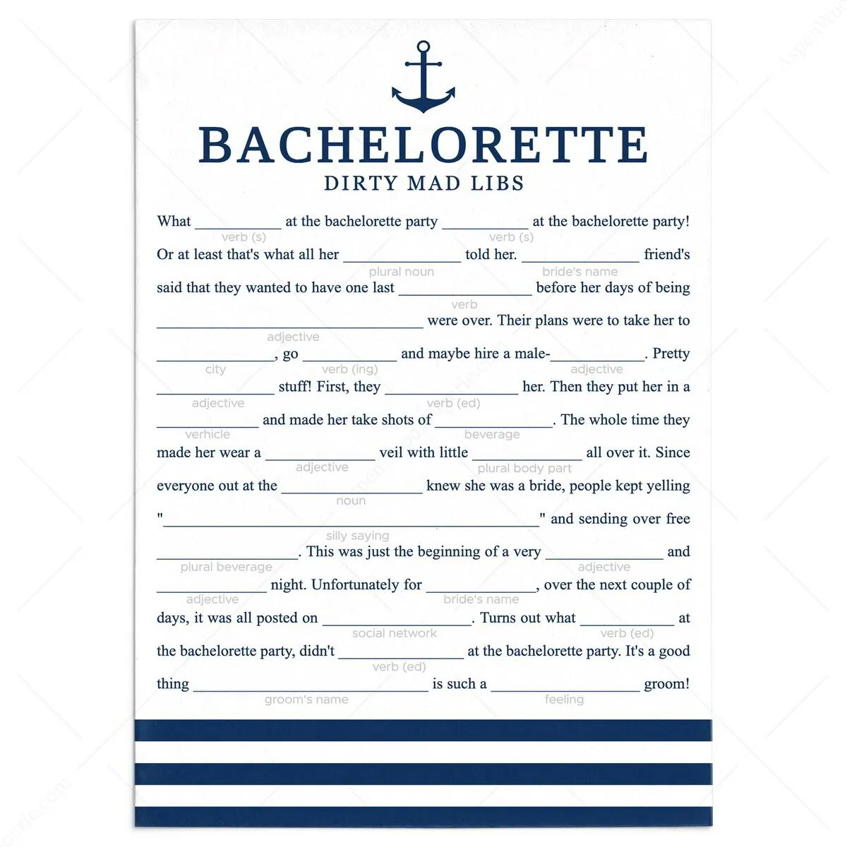 Bachelorette Party Mad Libs Game Sheet | Anchor Theme | Printable bachelorette-party-mad-libs-game-sheet-anchor-theme-printable