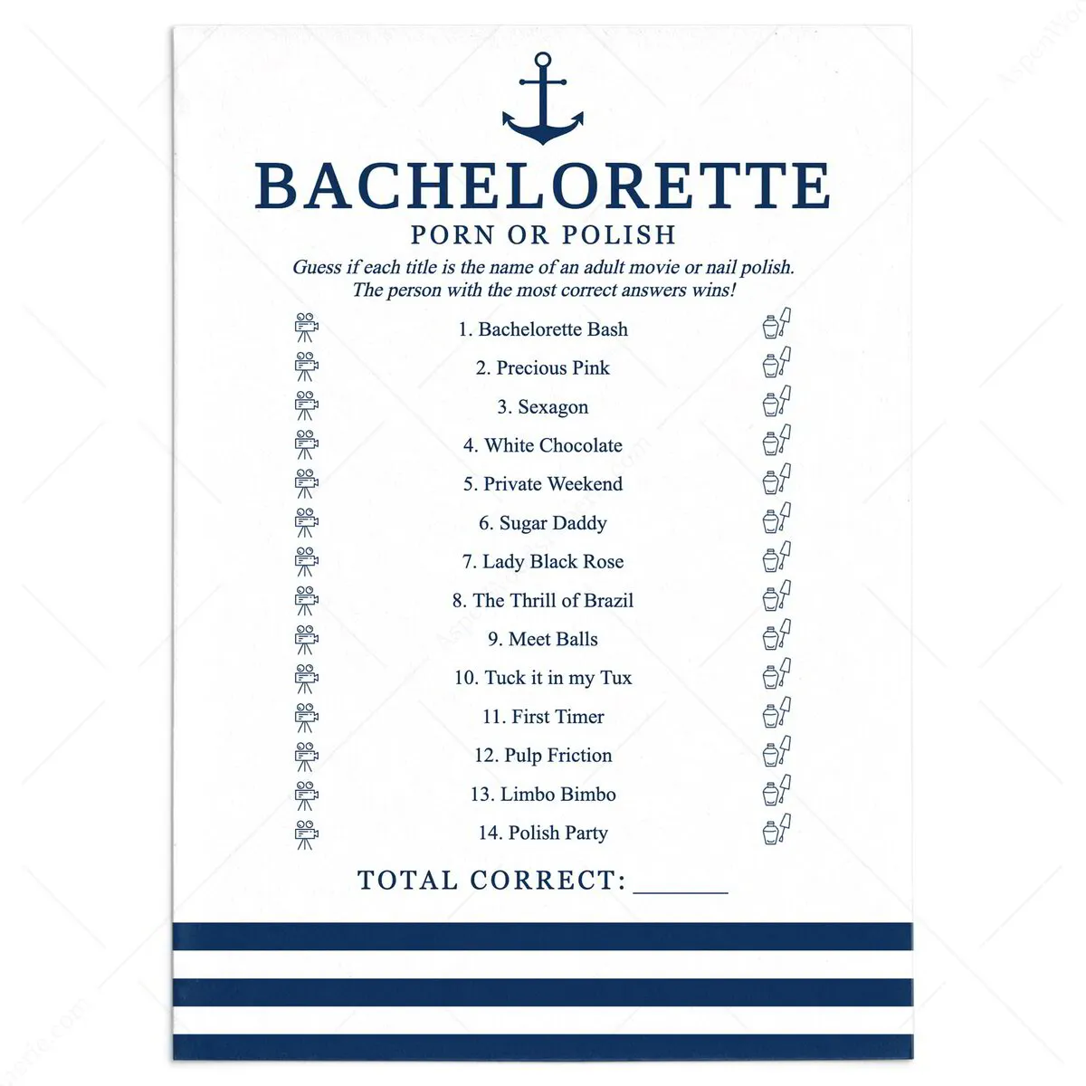 Beach Themed Bachelorette Adult Porn or Nail Polish Game | Printable