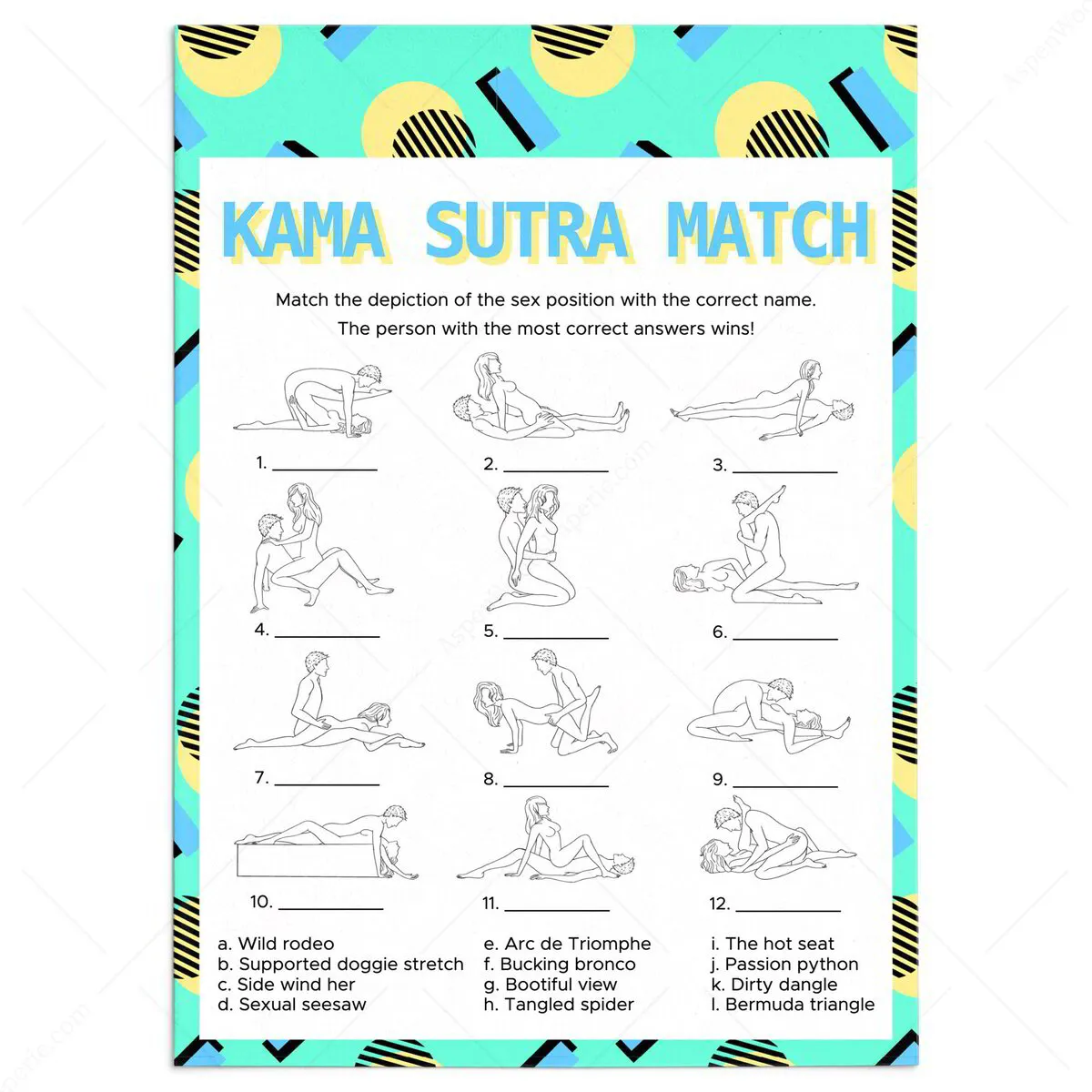 Dirty Kama Sutra Matching Game | Bach to the 90s Party