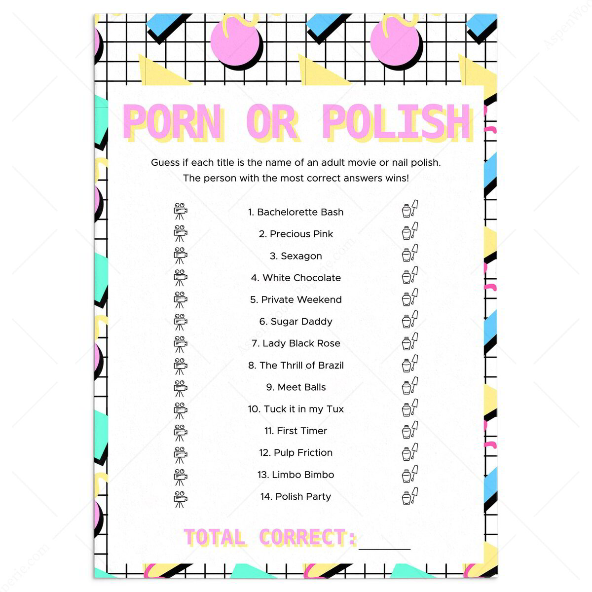 Porn or Polish Game | Millennial Babies Bachelorette Party