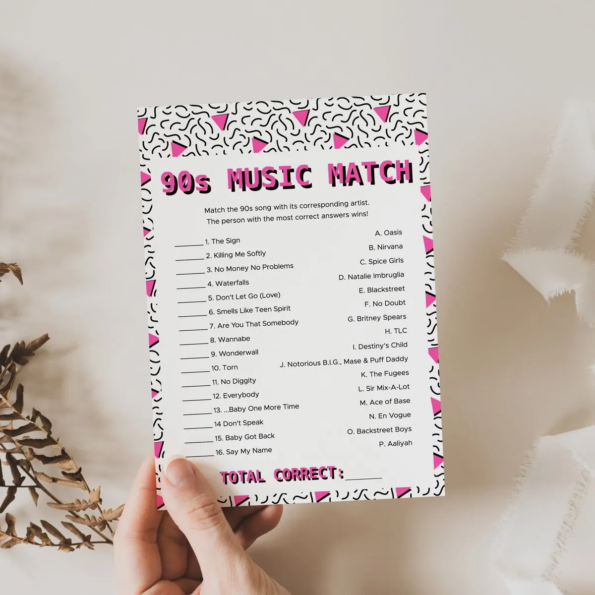 90s Music Match Icebreaker Game Printable