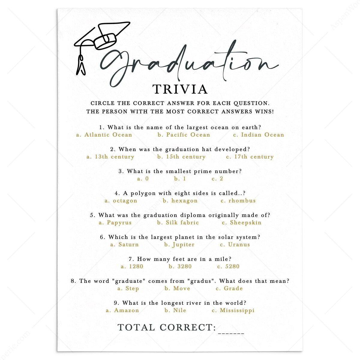 Graduation Trivia Quiz Questions and Answers | Printable Game