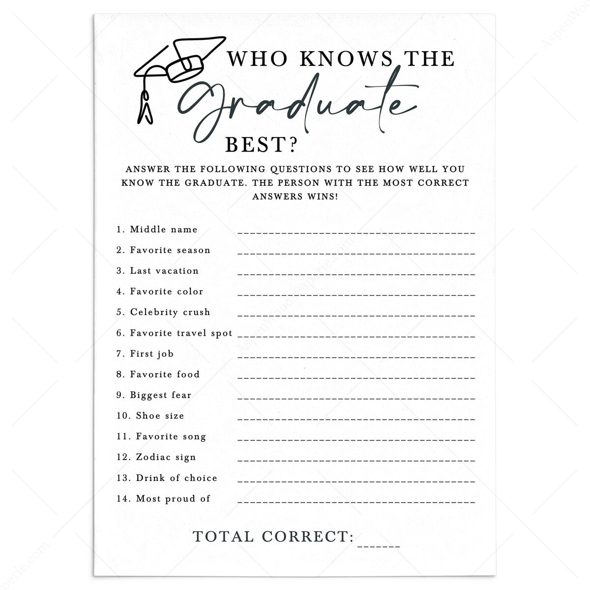 Who Knows the Graduate Best Quiz - 5x7 Thumbnail 0933605 