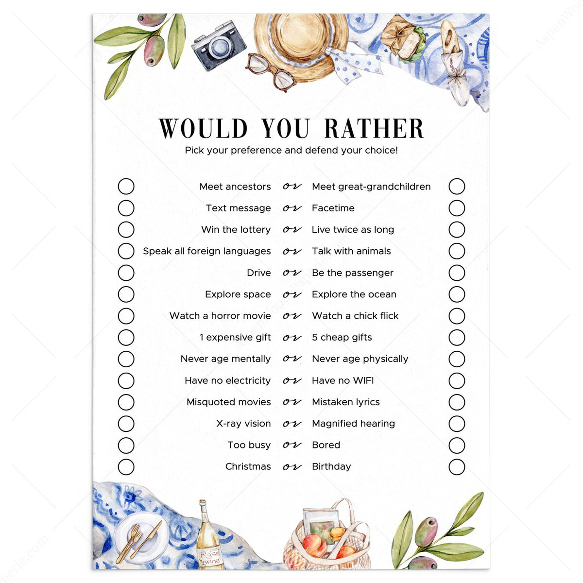 Family Reunion Would You Rather Questions | Watercolor Picnic