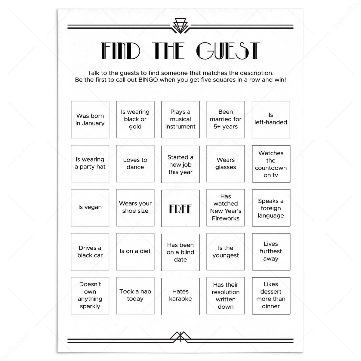 twenties-new-years-eve-party-find-the-guest-icebreaker-game for Find The Guest Game Free Printable Twenties New Years Eve Party Find the Guest | Icebreaker Game for Find The Guest Game Free Printable
