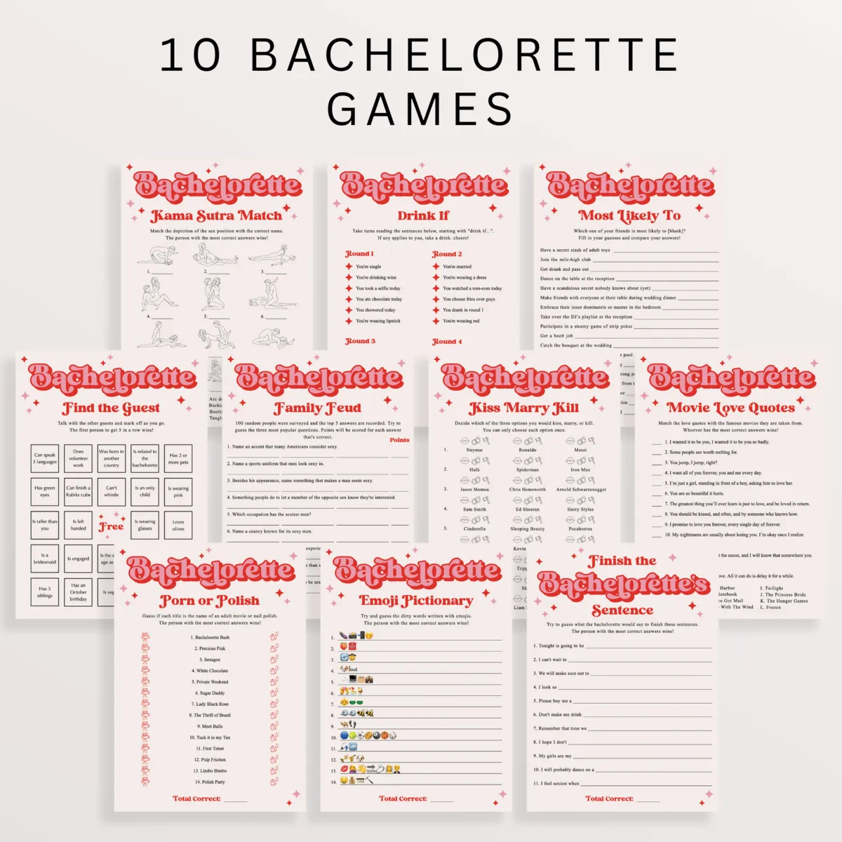 70s Themed Bachelorette Party Games Pack Templates