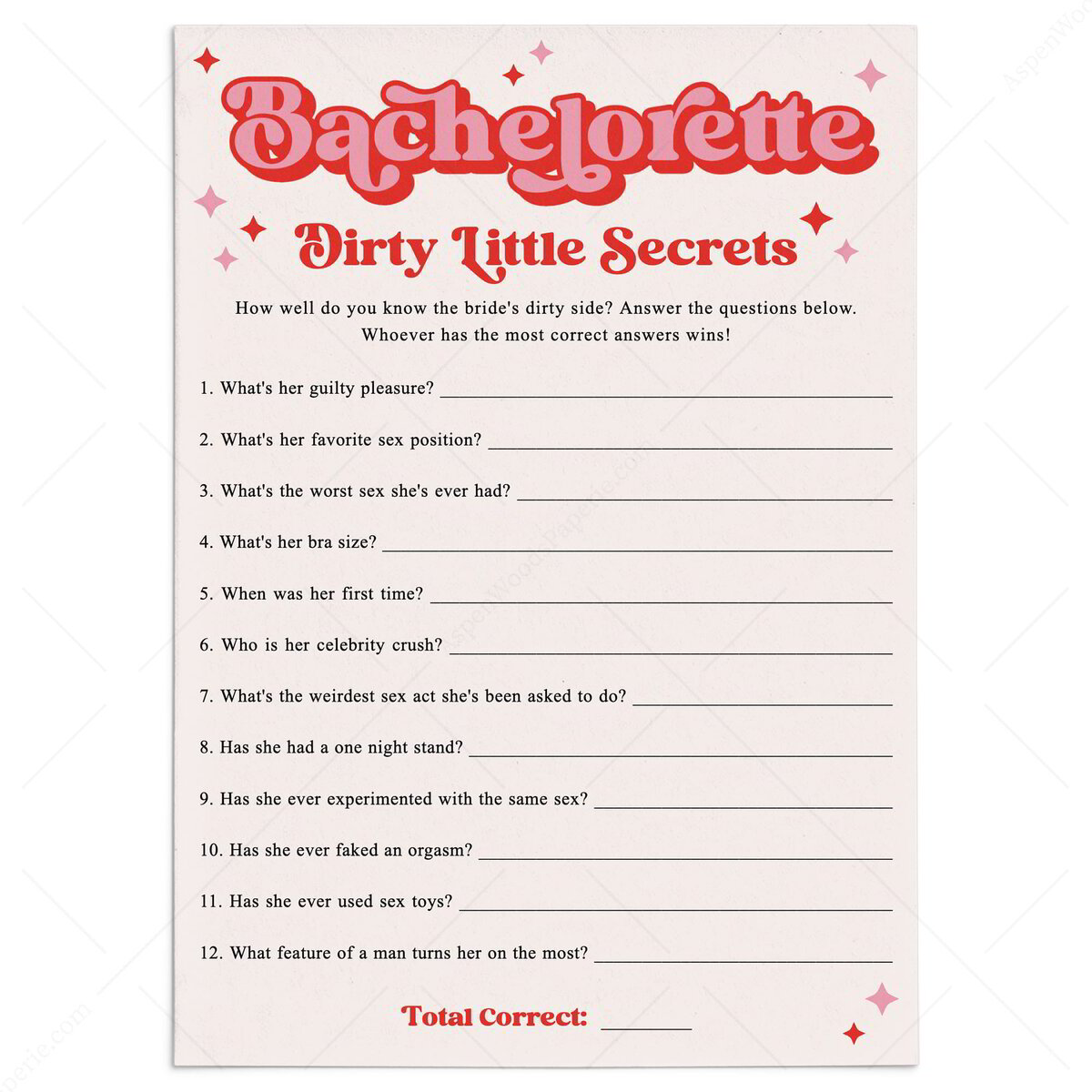 Dirty Little Secrets of the Bachelorette Party Retro Themed | Game