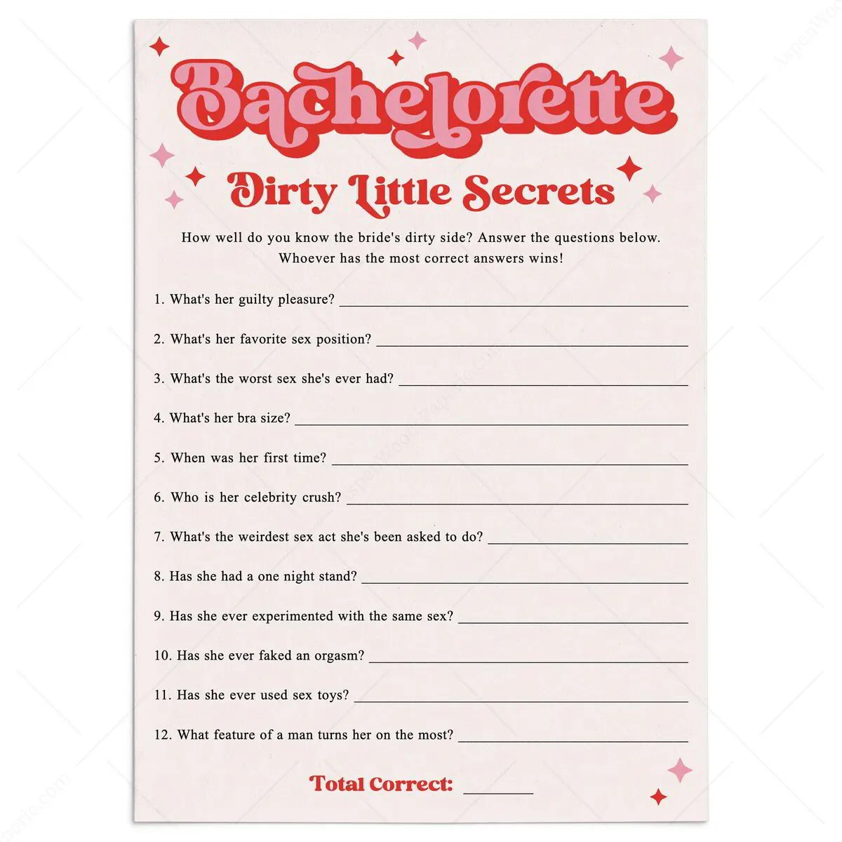 Dirty Little Secrets of the Bachelorette Party Retro Themed | Game