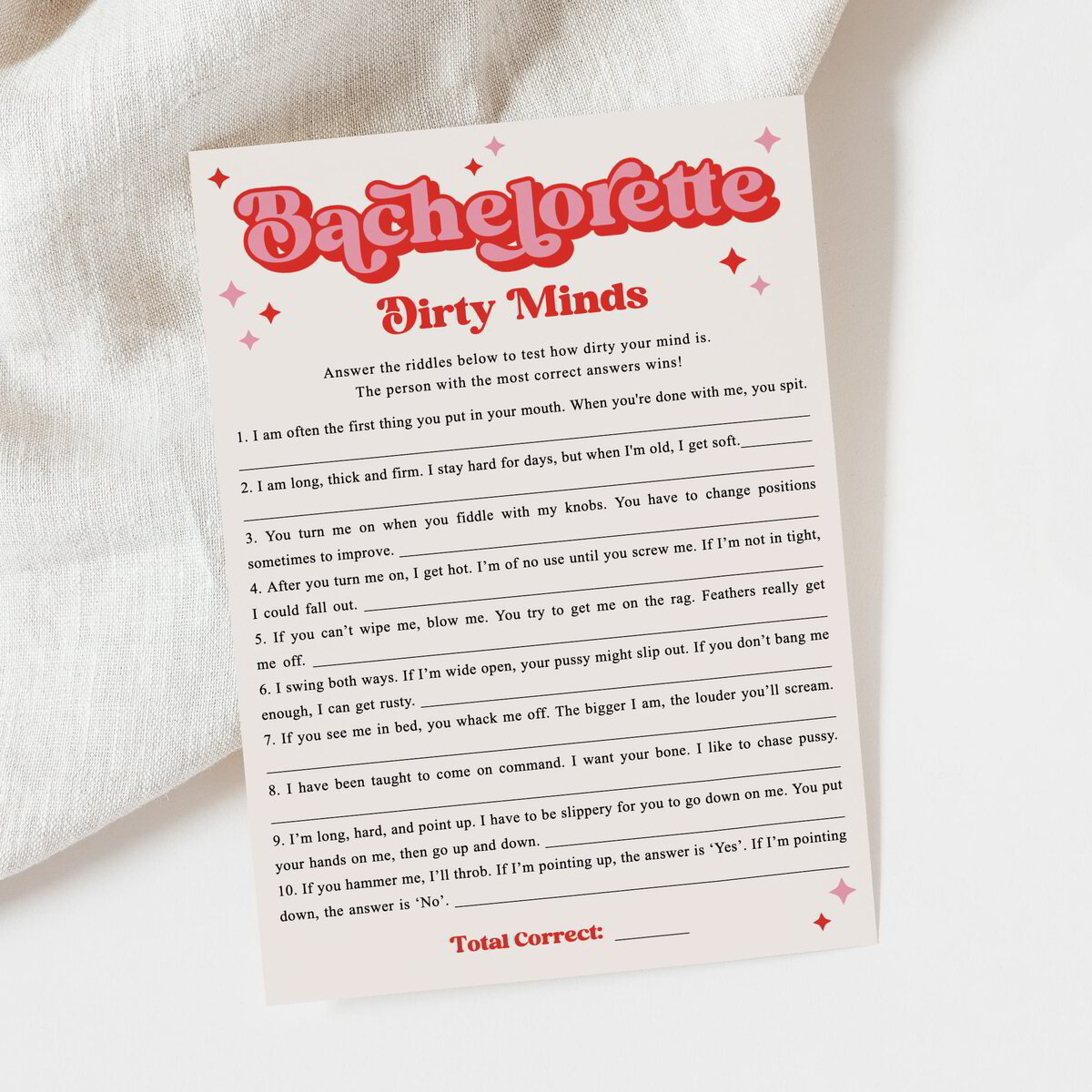 Dirty Minds Bachelorette Game Printable | 70s Themed Party