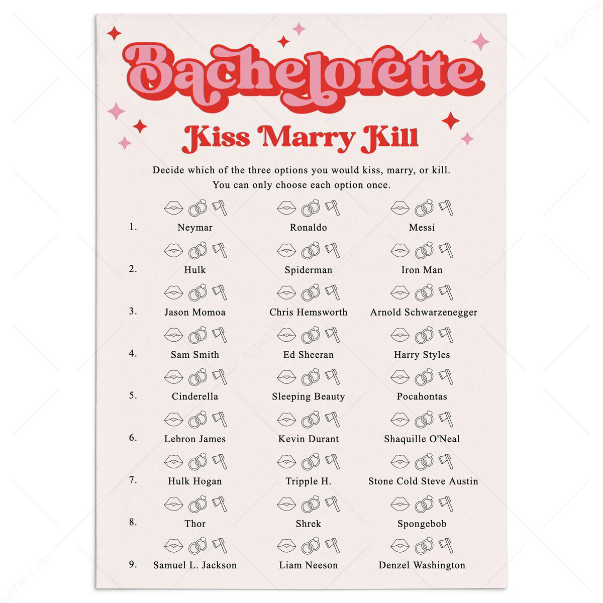 Choose Who You Want to Kiss Marry Kill Game | Bach Party