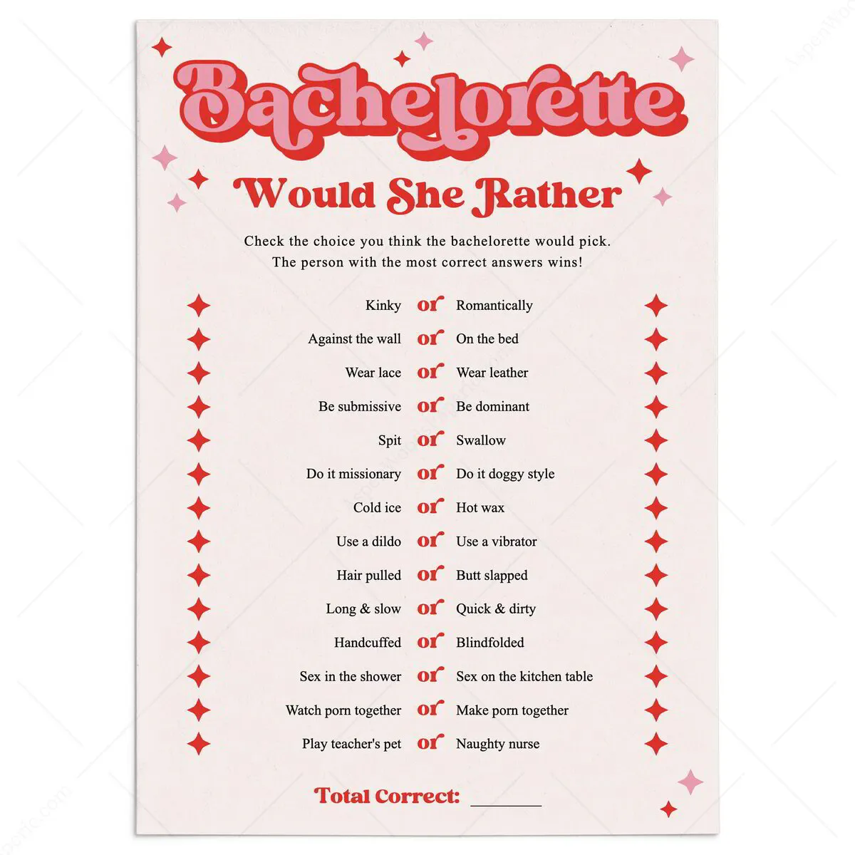 Would She Rather Quiz Printable | Last Disco Bachelorette Party