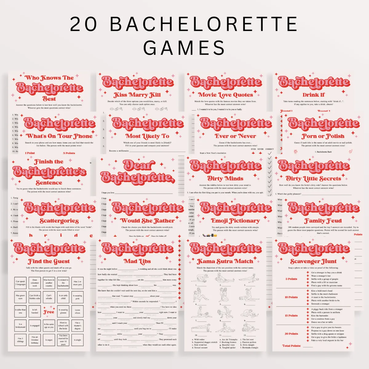 70s Bachelorette Weekend Games Bundle Editable Templates